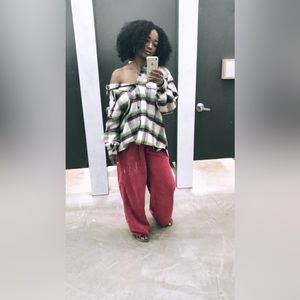 Pink Green and Black Oversized Plaid Shirt